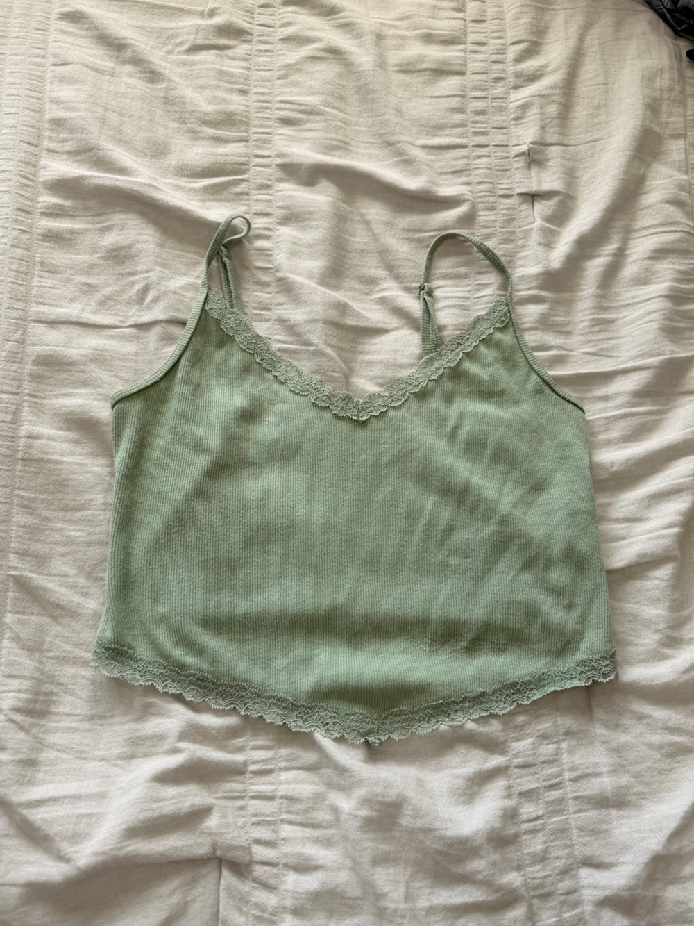 Hollister Mint Green Lace-Trim Knit Camisole